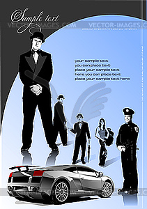 Cover for brochure with car and people - royalty-free vector image