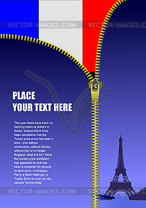 Zipper open France flag - vector clip art