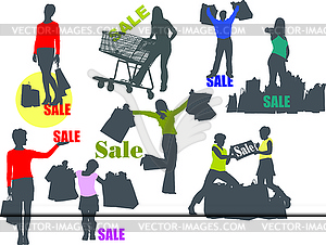 Shopping girls silhouettes - vector image