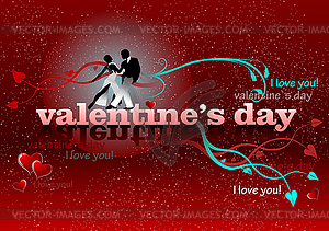 Valentine`s Day red background with tango pair - vector clip art