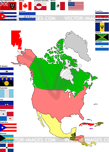 Карта Северной Америки с флагами - векторизованное изображение клипарта