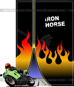 Poster with zipper and motorcycle - vector clip art