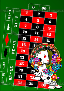 Roulette table and casino elements - vector image