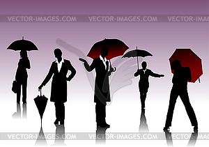 Женщины с силуэтами зонтиков - клипарт в формате EPS