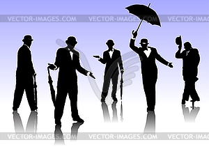 Men with umbrella silhouettes - vector clipart