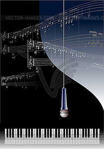 Piano with microphone and printing music - vector clipart