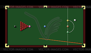 Snooker table and cue - vector image