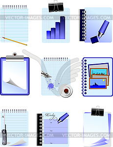 Set with nine office icons - vector clip art