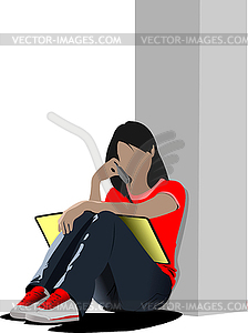 Schoolgirl sitting and reading. Back to school. illustrat - vector clip art