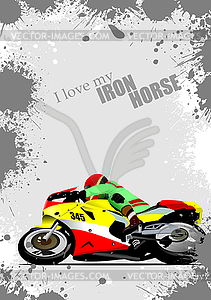 Grunge gray background with motorcycle image. Iron - vector clipart