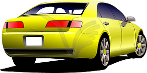 Yellow car sedan on road - vector clipart