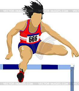 Woman running hurdles - vector clipart