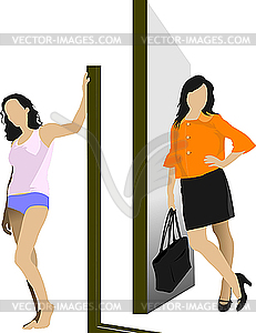 Two women - color vector clipart