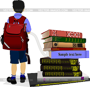 Schoolboy and books - vector clipart