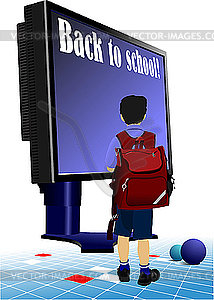 Маленький мальчик идет в школу - изображение в векторном формате