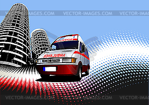 Urban background with ambulance car - vector EPS clipart