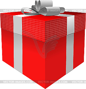 Red gift box with grey bow - vector clip art