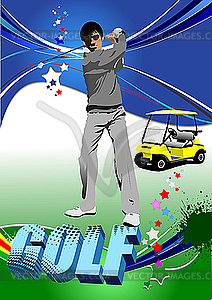 Golfer hitting ball with club - vector clip art