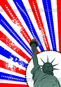 American flag and Statue of Liberty - vector clipart