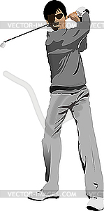 Golfer hitting ball with club - vector clipart