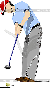 Golfer hitting ball with club - vector image