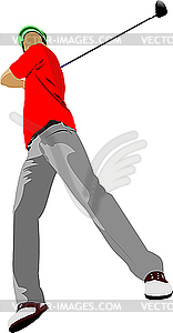 Golfer hitting ball with club - vector clipart