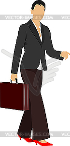 Business woman with suitcase - vector clip art