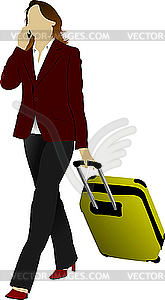 Business woman with suitcase - vector image