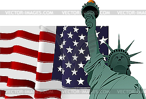 U.S. flag and Statue of Liberty - vector clipart