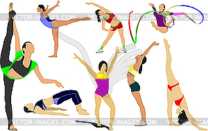 Женщины делают гимнастические упражнения - стоковый векторный клипарт