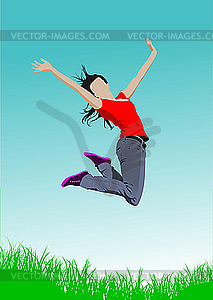 Девушка в прыжке - клипарт в векторе