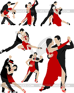 Couples dancing tango - vector clip art