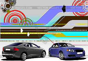 I-tech background with two sedan cars - vector clipart