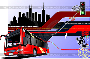 Фон в стиле хай-тек с городским автобусом - изображение в векторе