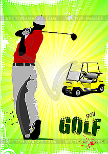 Golfer hitting ball with club - vector clip art