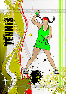 Poster with woman tennis player - color vector clipart