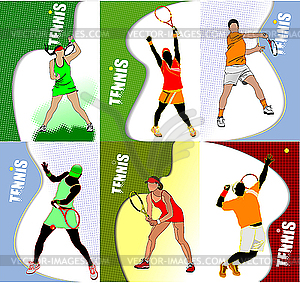 Six Posters with tennis players - vector clipart