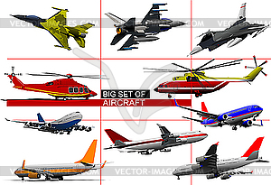 Набор самолетов и вертолетов - иллюстрация в векторе