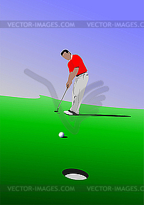 Golfer hitting ball with club - vector clipart