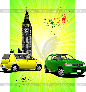 Two cars in London - vector image