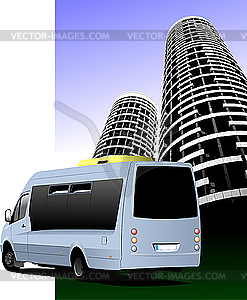 Minibus in the city - vector clipart
