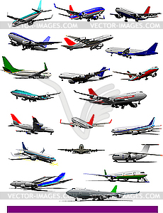 Set of twenty passenger airplanes - vector clipart