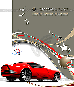 Light brown business background with red sport car - vector clip art