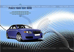 Blue poster mit car sedan - vector image