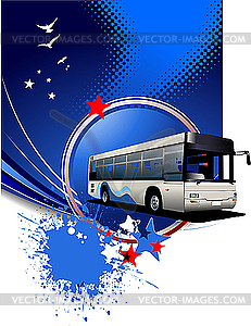 Blue poster with bus - royalty-free vector image