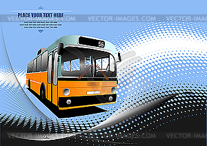 Blue dotted poster with bus - vector clip art