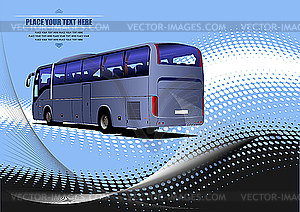 Blue dotted poster with bus - vector clipart