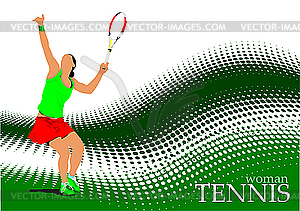 Poster with woman tennis player - vector image