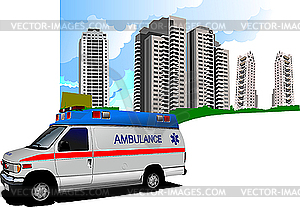Residential area and ambulance - vector image