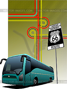 Poster with bus - vector clipart